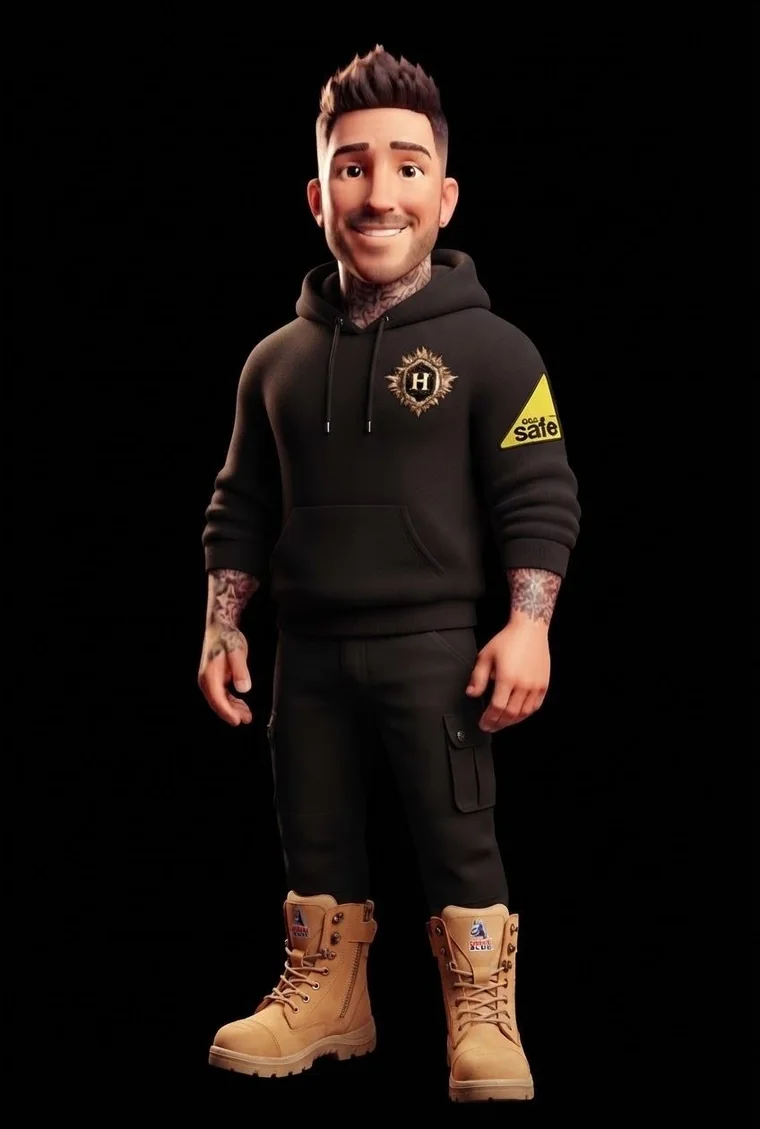 A stylised illustration of Ross from Heritage Heating Services in branded workwear